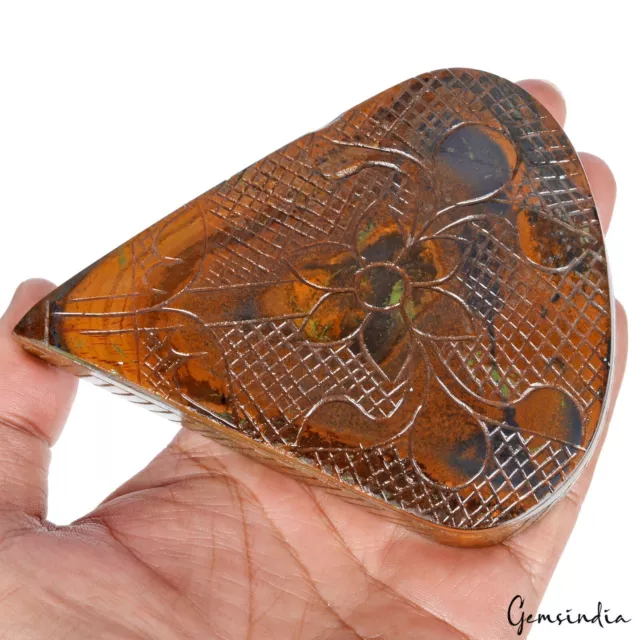 Untreated Carved Brown TIGER EYE Pear Carved 2170 Cts 119*96*24mm Top Gemstone 2