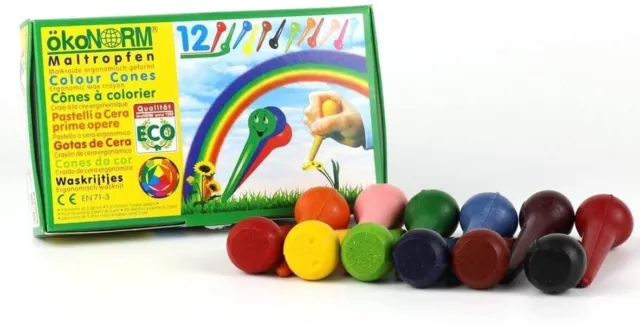 ökoNORM 70616 Wachshütchen Wachsmalstifte Malen Set 12 Farben Bunt AKZEPTABEL