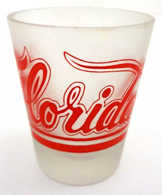 Florida Shot Glass Vintage State Travel Souvenir Frosted Red Cursive Handwriting