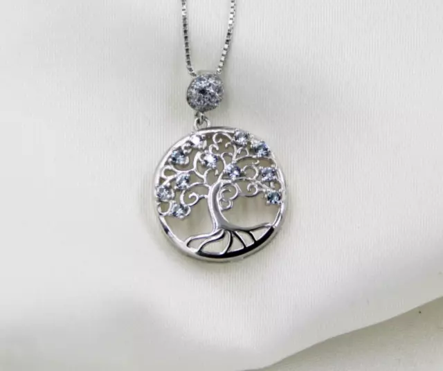 Baum des Lebens mit Blautopas Edelsteine Anhänger mit Kette Sterlingsilber925