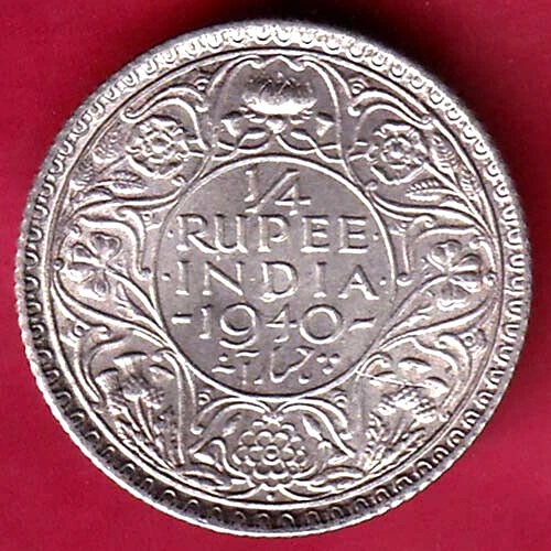 British India 1940 Bombay Mint George Vi 1/4 Rupee Beautiful Silver Coin #V50
