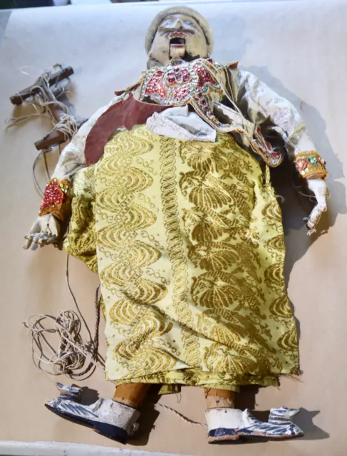 Antique South Asian Burmese Thai Wood Puppet Marionette Beaded Handmade Vintage