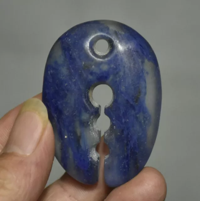 6CM Old China Hongshan Culture Blue Crystal Carving Jade Pendant O58