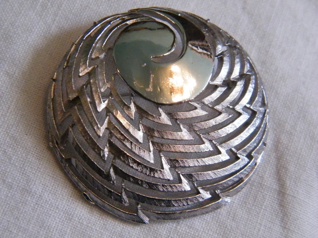 Beautiful Brooch Pin Silver Tone Signed CORO CRAFT Shiny Matte Finish NICE