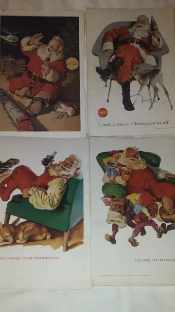 4 VINTAGE COKE COCA COLA  CHRISTMAS SANTA MAGAZINE PAPER ADS 1960 s