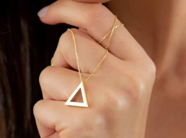 14k Oro Amarillo Macizo Triángulo Geométrico Collar Delicado Minimalista y