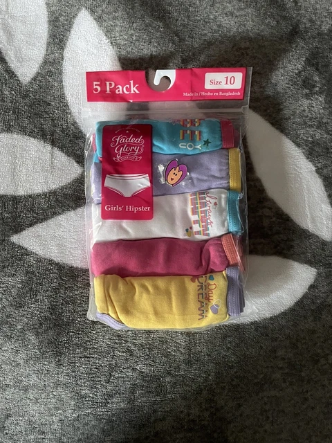 Faded Glory Girls Hipsters 5 Pack Size 10 Be You Day Dream 100% Cotton NEW