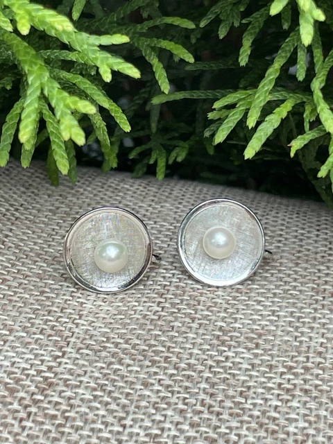 Vintage Van-Dell Pearl 1/20 12K White Gold Filled Earrings Screw Back