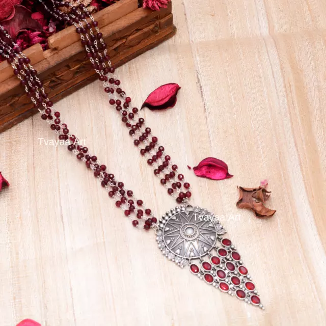 Collier de perles de pierres précieuses rubis rouge bijoux en argent...