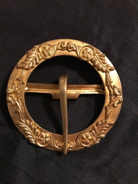 ANTIQUE Vintage EDWARDIAN-Victorian ERA ORNATE BRASS BELT BUCKLE Floral PATTERN