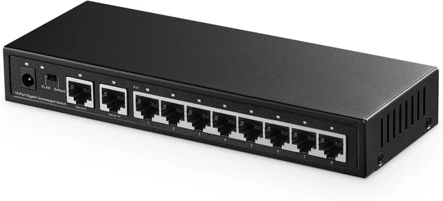 10  Port  Gigabit  Ethernet  Switch ,  8  Ports  100 / 1000Mbps ,  2  Gigabit  U