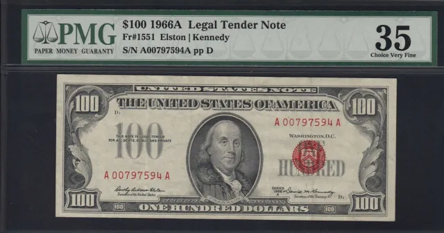 1966 ~ $100 Legal Tender Note Elston /Kennedy ~ PMG Choice Very Fine 35 ~$388.88