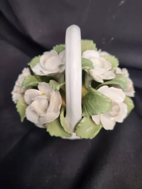 Vintage Aynsley England Fine Bone China Flower Basket Bouquet 5” white & green