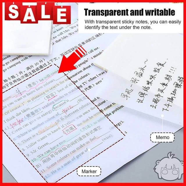 Transparent Sticky Notes - 50 Sheets Per Pad Clear Self-Sticky Annotation Tabs