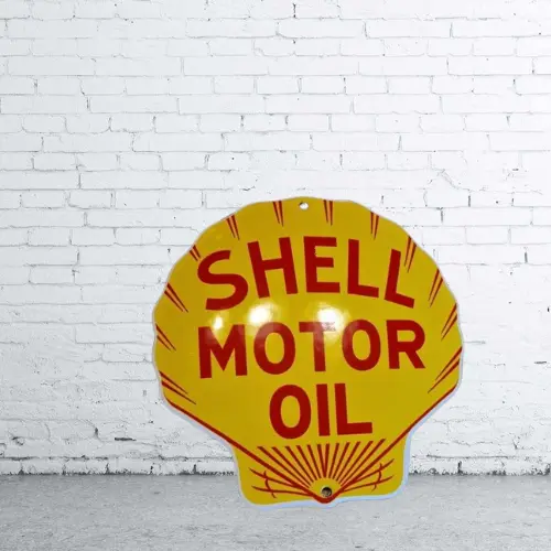 Shell Motor Oil: Advertising Porcelain Enamel Heavy Metal Sign 30 Inches SS