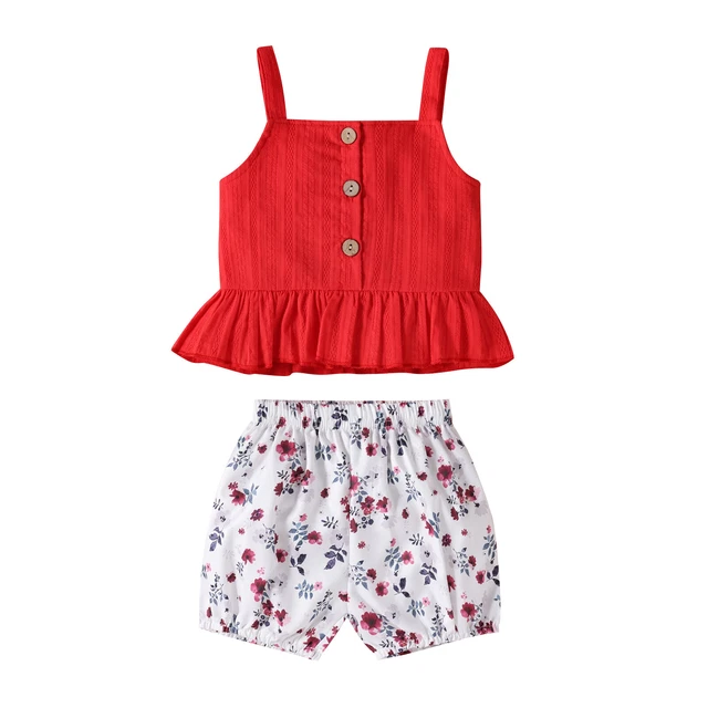 Toddler Kids Baby Girls Outfits Clothes T-Shirt Top + Floral Shorts Pants Set