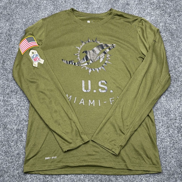 Nike Miami Dolphins Veterans T Shirt Mens Size Small S Long Sleeve Athletic Cut