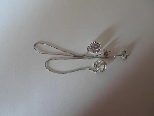 Boucles D'Oreilles Argent Massif – Clous Pendantes – Cristal Transparent – Fait Main – Occasion