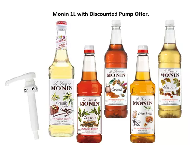 1 Litre Monin Coffee Syrup Plastic Bottles Multi Flavours