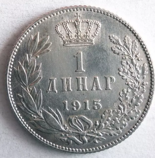 1915 SERBIA DINAR - AU/UNC - High Value Rare Silver Coin - Lot #M24