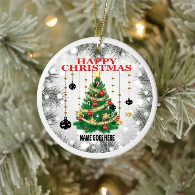 Personalised HAPPY CHRISTMAS Xmas Tree Penguin Bauble Hanging Decoration Gift