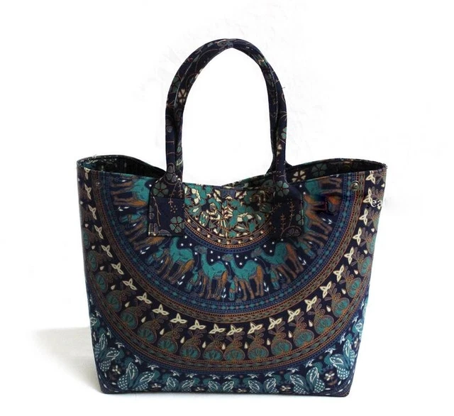 Mandala Floral Imprimé Coton Sac à Main Hippie Plage Serviette Transporteur Sacs