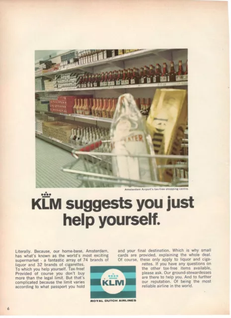 1970 Publicité' Vintage Klm Hollande Airlines Airport Libre D’Impôt Shopping
