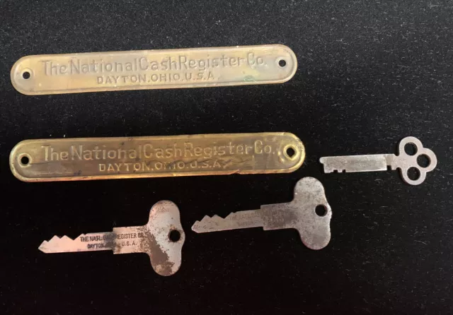 Antique National Cash Register Brass Badge And Keys.