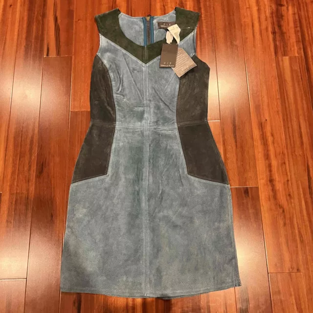 New Patterson J. Kincaid Blue Gray Dress Suede Sleeveless Patchwork Zip Sz S 2