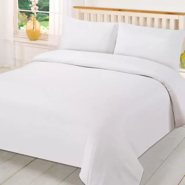 Brentfords Plain Dye Duvet Quilt Cover with Pillow Case Bedding Set White Single