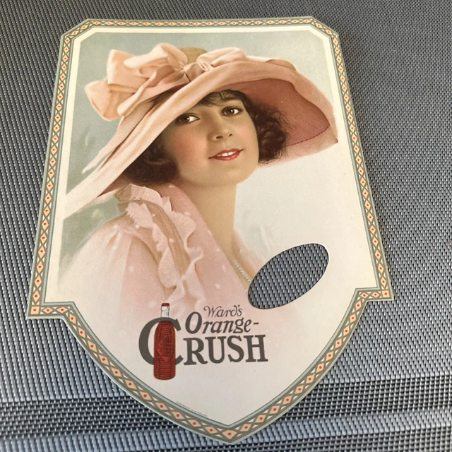 Vtg. Ward's Orange Crush Soda Pop Beautiful Early Hand Fan, Cardboard Sign, Wow!