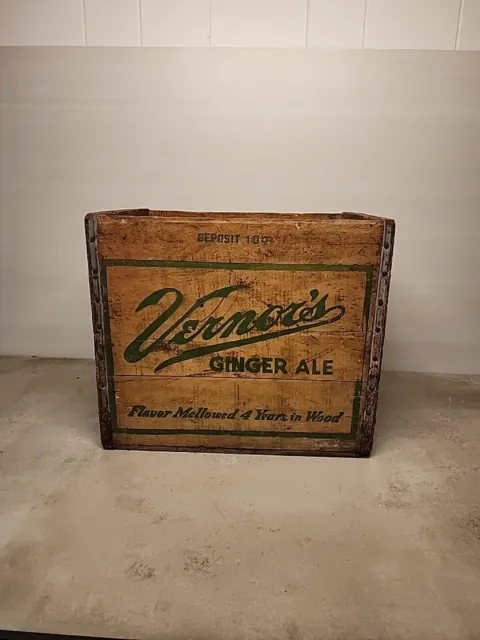 W1 Vintage VERNORS Soda Crate Wood Ginger Ale Wooden Advertising Box Soda Pop