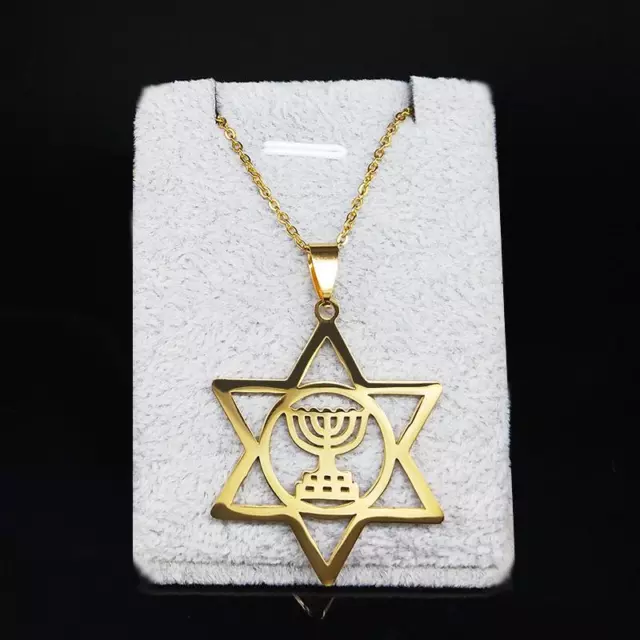 Jewish Star of David Menorah Necklace Pendant - Israel