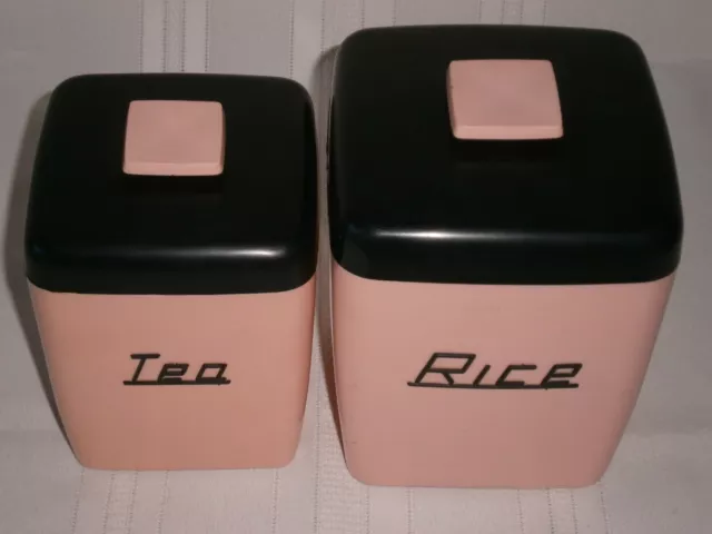 Mid-Century Vintage Nally Ware Black & Pink Plastic Kitchen Canisters 1950-60's. 2