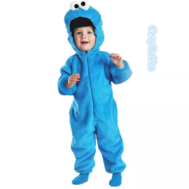 Z-I4-3 Sesame Street Blue Cookie Monster Jumpsuit Boys Party Costume