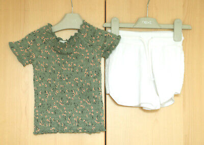 Next Girls Green Floral Shirred Top  & White Shorts Age 3 Years BNWT