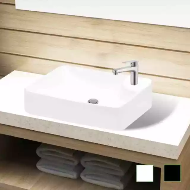 Lavabo de Baño Rectangular Moderno Agujero Grifo Cerámica Blanco/Negro vidaXL