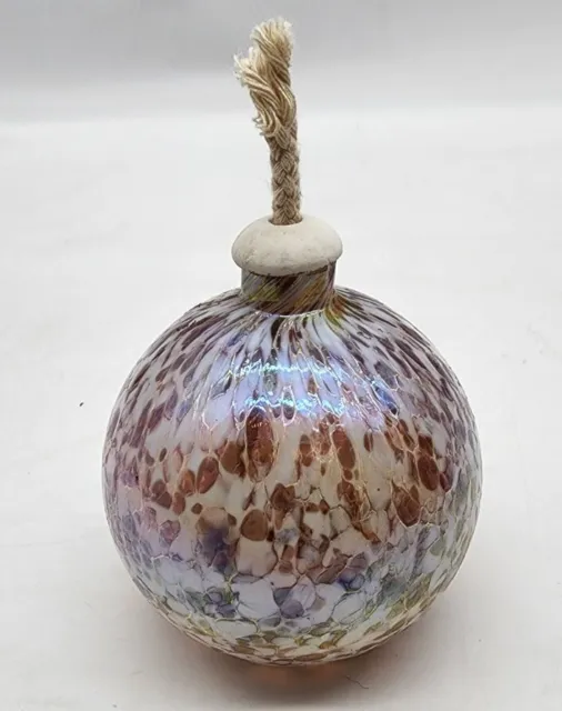 Handblown Art Glass Oil Lamp Lavender Iridescent Speckled Pattern