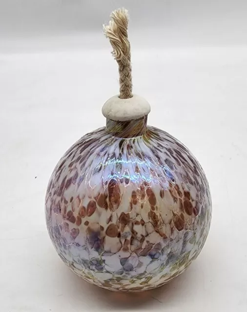 Handblown Art Glass Oil Lamp Lavender Iridescent Speckled Pattern