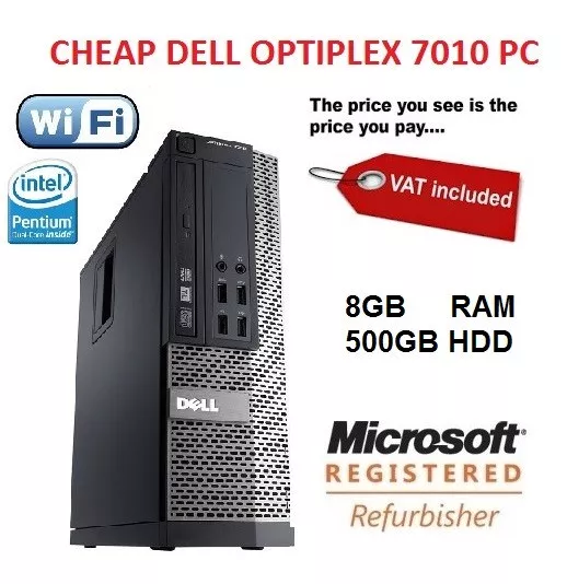 Dell Optiplex 7010 SFF - 2.9GHz 8GB 500GB Windows 10 WiFi Desktop PC Computer