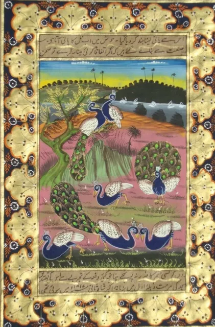 Early Persian Painting Peacock Bird Turkish Ottoman Miniature Art Handmade