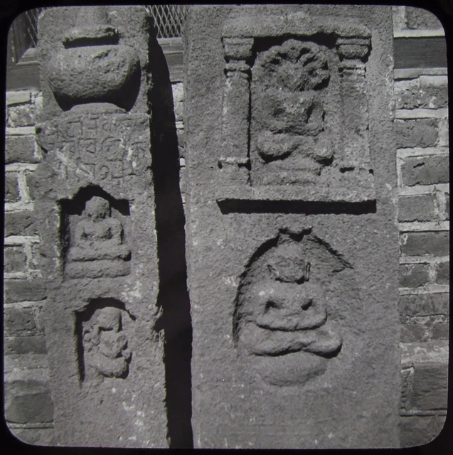 Glass Magic Lantern Slide INDIA NO33 BUDDHIST CARVED STATUES C1910 PHOTO