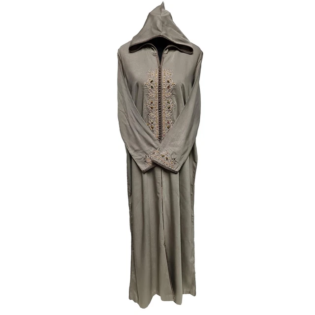 Women's Moroccan Grey Cotton /Malifa Wool Blend Long Sleeve Hooded Djellaba J