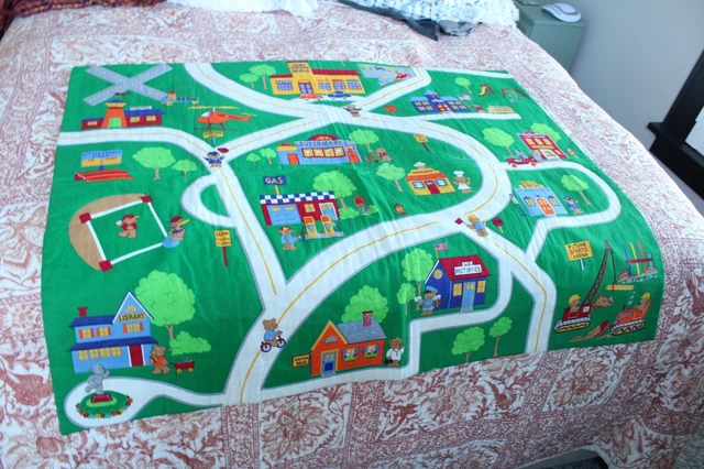 Alfombra de juego hecha a mano de colección edredón transporte ciudad tema multicolor