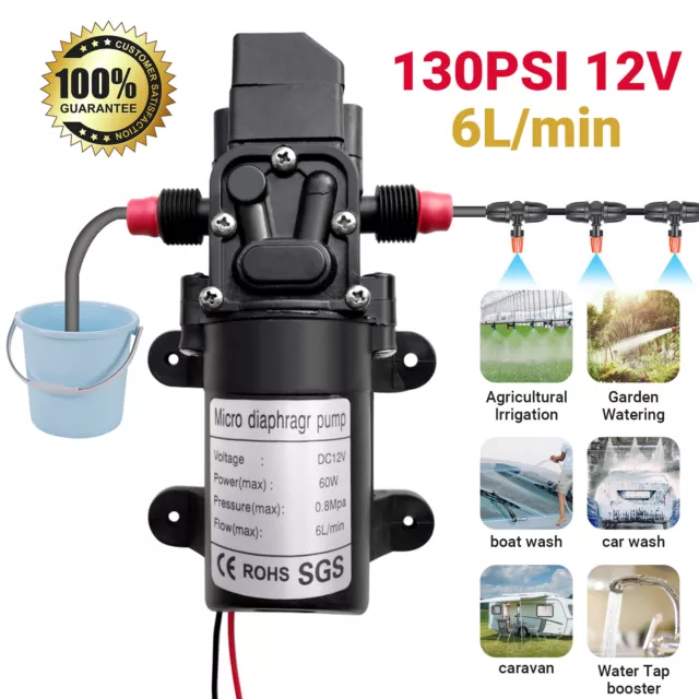 12V Water Pump 130PSI Self Priming Diaphragm High Pressure Automatic Switch USA