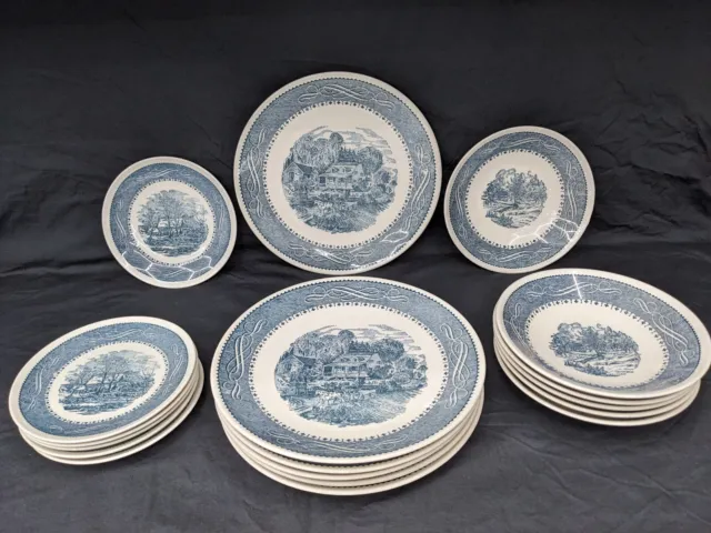 *BONUS SPARES* Taylor Smith and Sons "Currier Ives", 18-piece Set, Ironstone