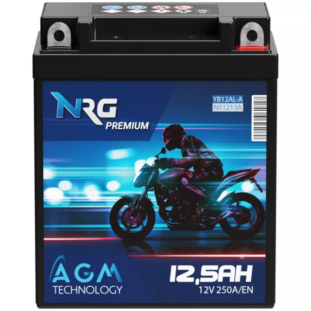 NRG YB12AL-A2 AGM Motorradbatterie 12V 12,5Ah 250A 51213 YB12AL-A GB12AL-A 12Ah