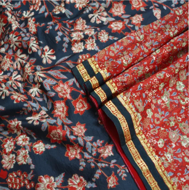Vintage Red & Black Saree Pure Silk Woven Printed Indian Sari Fabric 5yard Zari