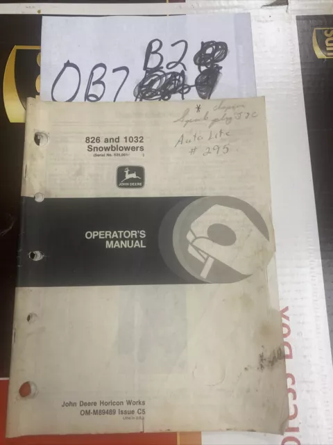 Sopladores De Nieve Manuales John Deere 826 Y 1032 Om-M89489