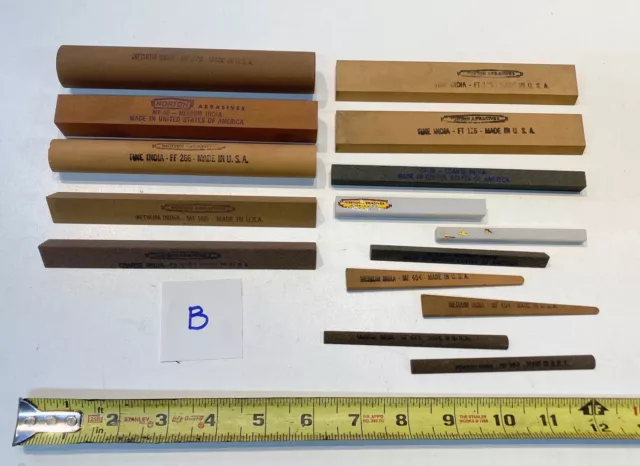 vtg LOT of 15 NORTON ABRASIVES sharpening stone mf276 ff266 mf66 mf454 cf36 etc